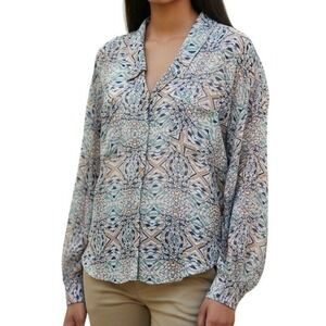 FREE PEOPLE Easy Rider Sheer Geometric Print Long Sleeve Button Down Blouse